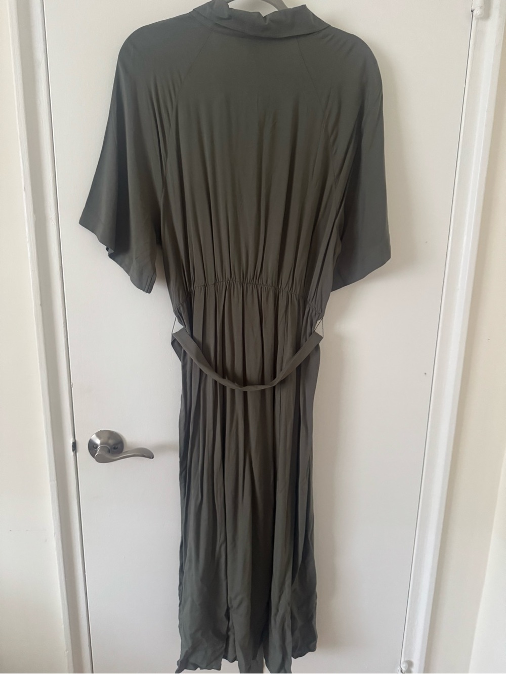 Button-Front Shirt Dress in Olive Green - Picture 2 of 4